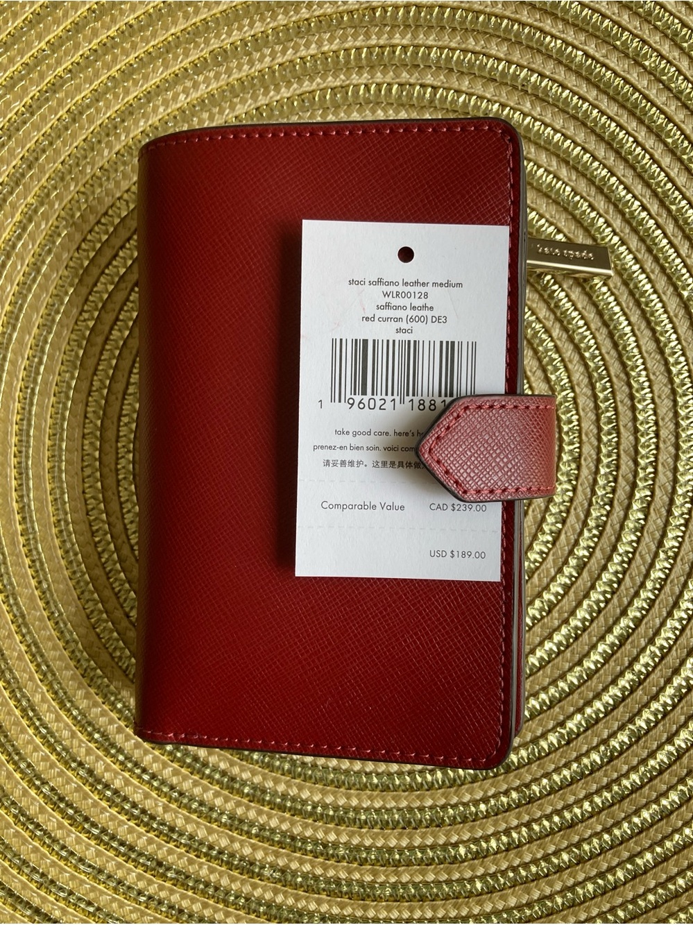 kate spade red saffiano leather card & key holder with snap